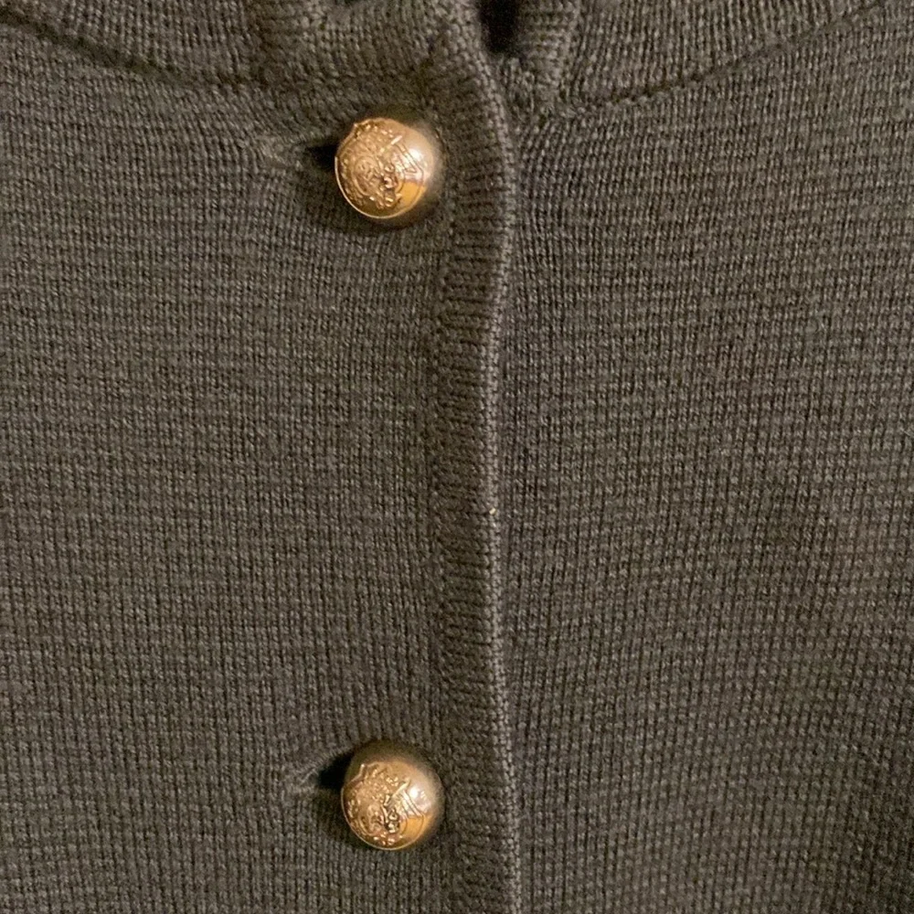 Talbots Petites Military Style Cardigan Jacket Pure Merino Wool Army Green